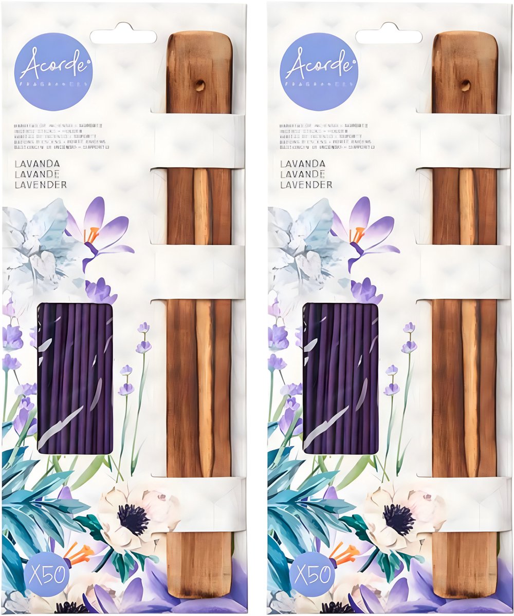 Acorde Wierook sticks met plankje van bamboe - in huisgeur Lavendel - 100x sticks - Ontspannend