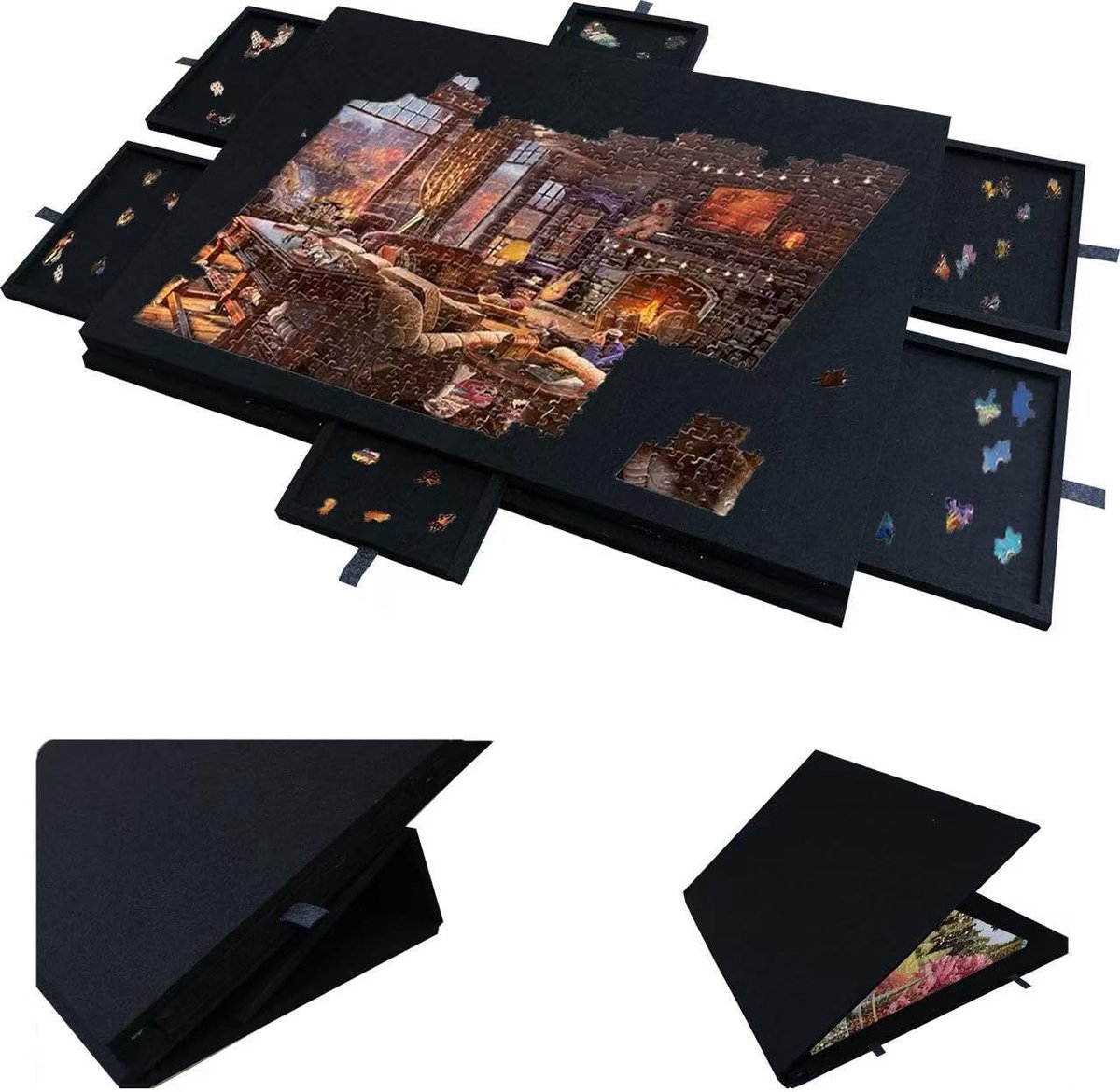 Puzzelbord - Speeltafel - Puzzels Leggen - Verstelbare Standaard - 90x63cm - Zwart