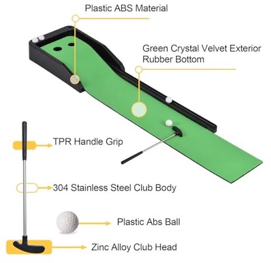 Allecto - Golf putting green mat - desktop club putter trainer - rubber base - club ball putting - exercise set - home office backyard indoor outdo... van Allecto — afbeelding 5