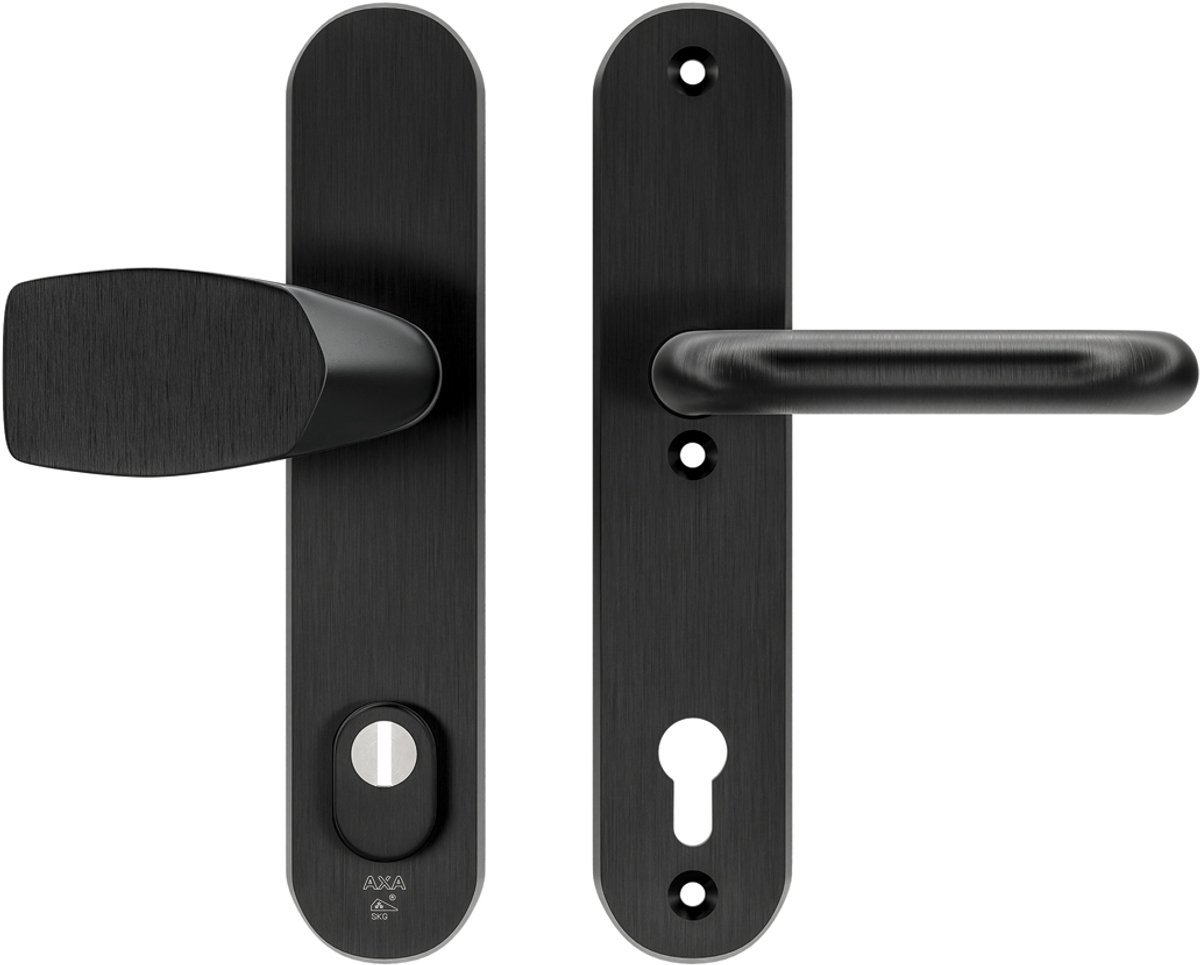 AXA Veiligheids Deurbeslag set - Oval Plus - Deurkruk Zwart - Kruk/Knop - PC92 met kerntrekbeveiliging - SKG3 - Schild