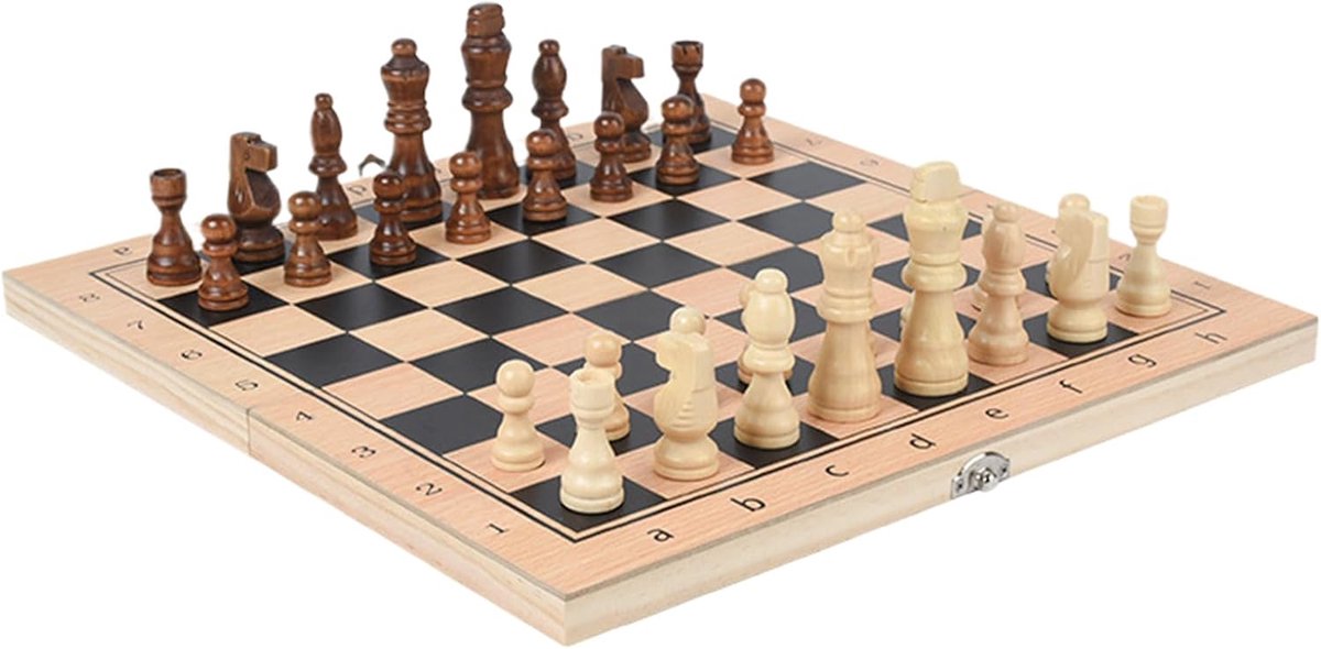 Schaakbord Hout - Reisspel - Familie Entertainment - Opvouwbaar en Draagbaar - 35 x 20 cm - Houtkleur