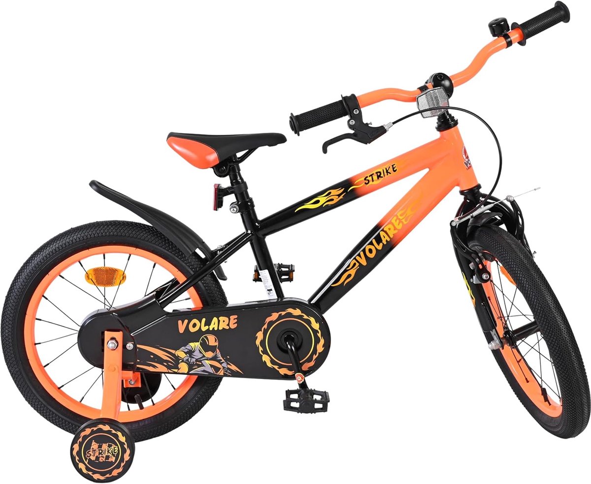 Kinderfiets Oranje Loopfiets Leren Fietsen Inclusief Zijwieltjes 16 Inch Oranje Zwart