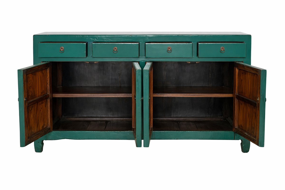 Fine Asianliving Antieke Chinese Dressoir Aqua Groen High Gloss B154xD39xH89cm Chinese Meubels Oosterse Kast Groen, Blauw, Teal