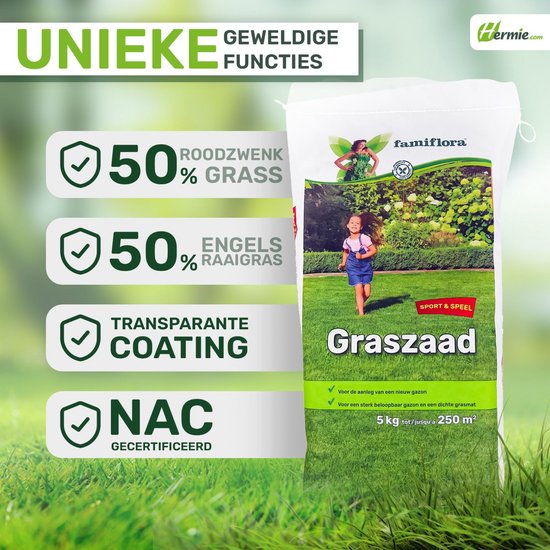 Graszaad Speelgazon Snelkiemend (5Kg - 250M2) Organifer - Gazonzaad