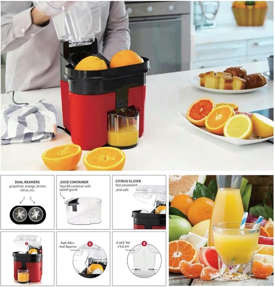 Elektrische Citruspers - Sapcentrifuge Machine - Verse Sappen Maken - Dubbele Perskop - 90W Vermogen — afbeelding 5