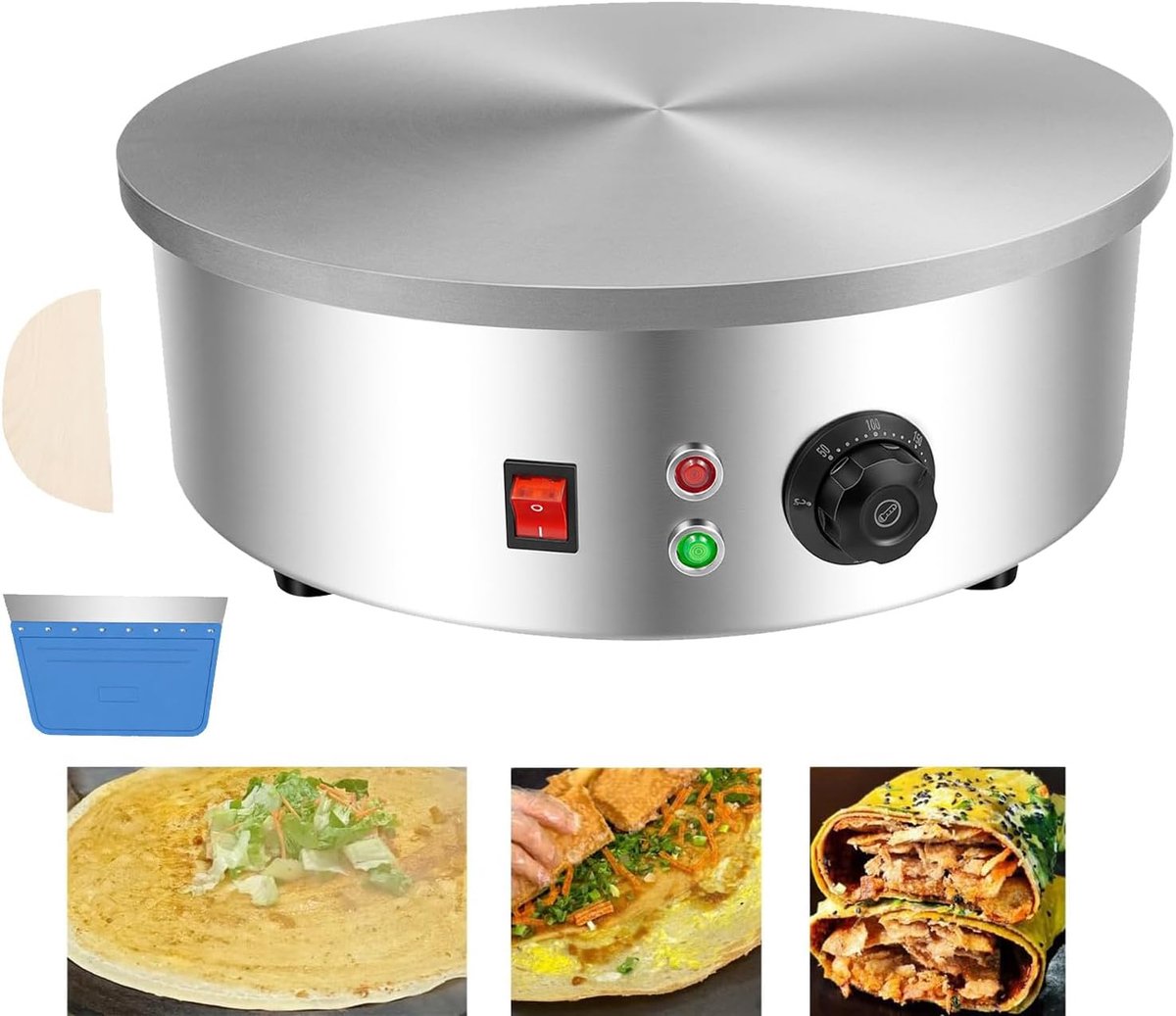 Pannenkoekenmaker Elektrisch - Platte Grillplaat - Snelle Maaltijden Bereiden - Ruim 45cm Diameter - 45 x 45 x 16 cm