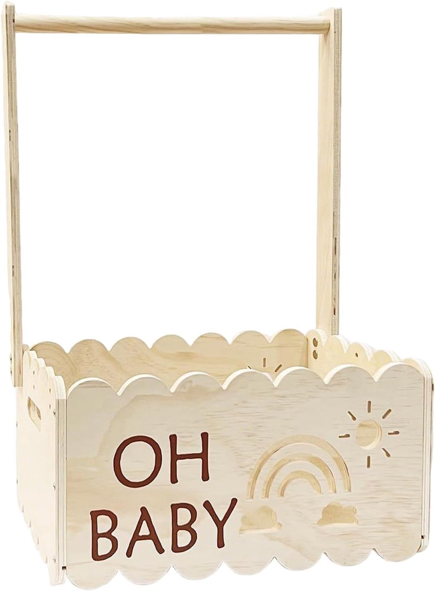 Baby Mand Met Hangerrek - Opbergmand Decoratie - Babykamer Inrichting - Inclusief Hangerrek - 50.6x34x22.8cm