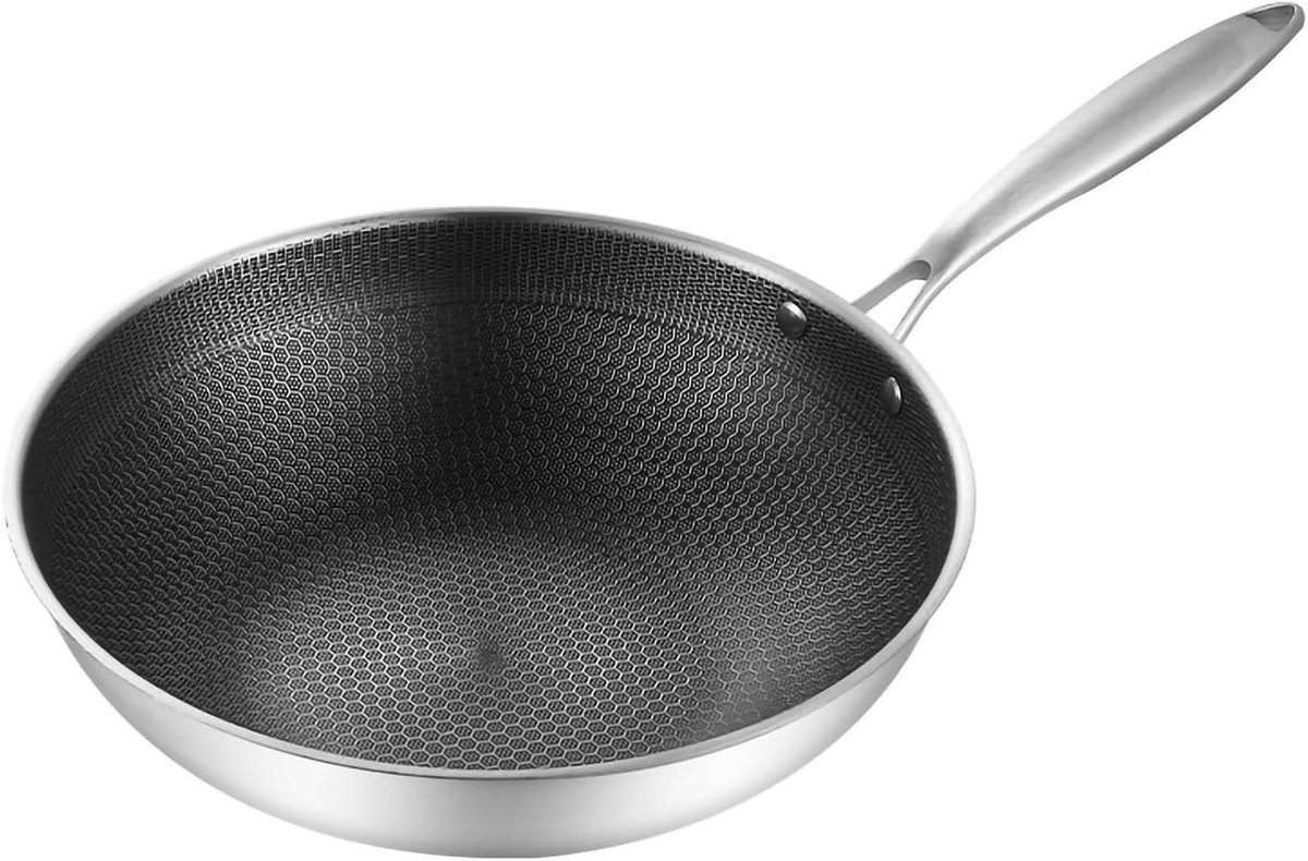 Roestvrijstalen Wokpan - Honingraat Roerbakpan - Snel Koken - Dubbelzijdige Anti-aanbak - 32 cm Diameter - Zilverkleurig