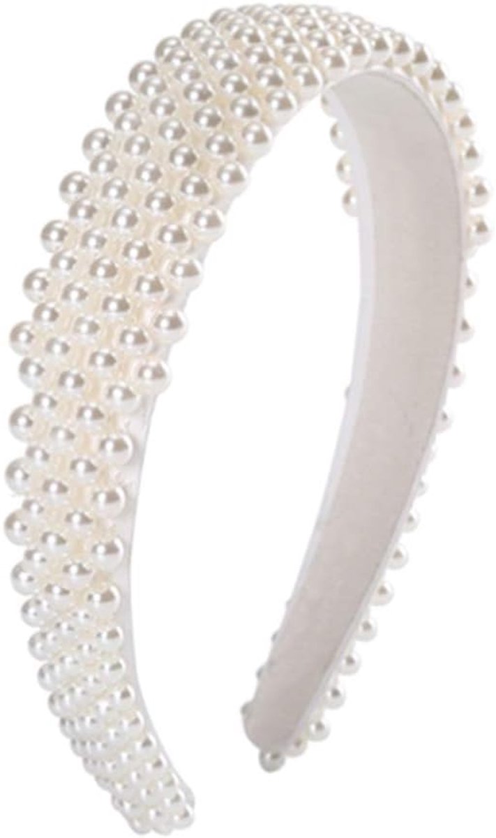 Bruid Diadeem - Parel Haarband - Bruiloft Accessoire - Romantisch Design - 14.5 cm - Wit