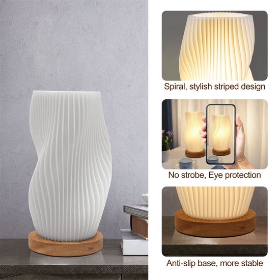 QTTVBTNA -Nachtlamp - LED Nachtlicht - USB-oplaadbare tafellamp - 3D-geprinte dimbare nachtlamp met houten voet, geschikt voor nachtkastjes in de slaapkamer, bruiloften, feesten, evenementen op het terras, binnen- en buitenlocaties - 11*20.5cm van QTTVBTNA — afbeelding 4