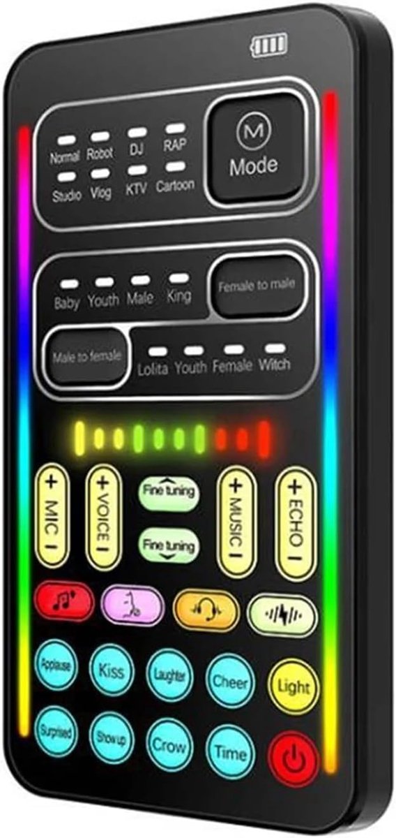 Draagbare Geluidskaart - Mini Mixer Audio - Live Streaming Podcasts - Meerdere Audio Effecten - Ultradun Ontwerp - Zwart