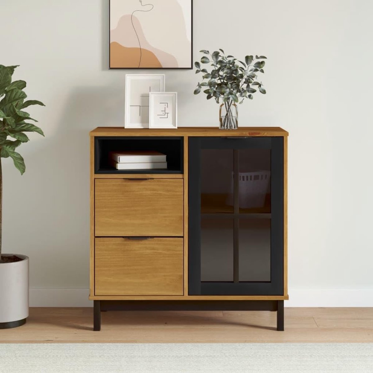 Houten Dressoir - Commode Kast - Opbergen Woonkamer - Massief Grenenhout - 80x40x80 cm - Eikenlook