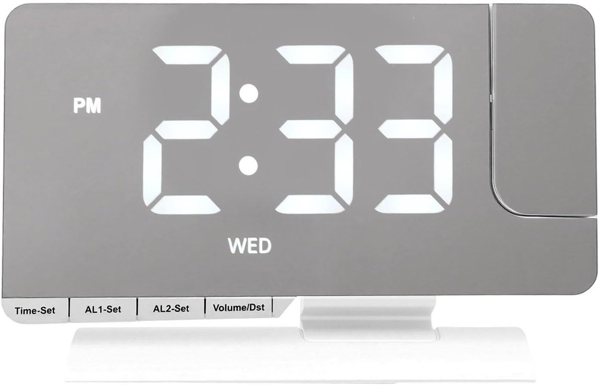 Projectiewekker met LED - Digitale Klok - Slaapkamer Kantoor - Dubbel Alarm Snooze - 180 Graden Draaibaar - Wit