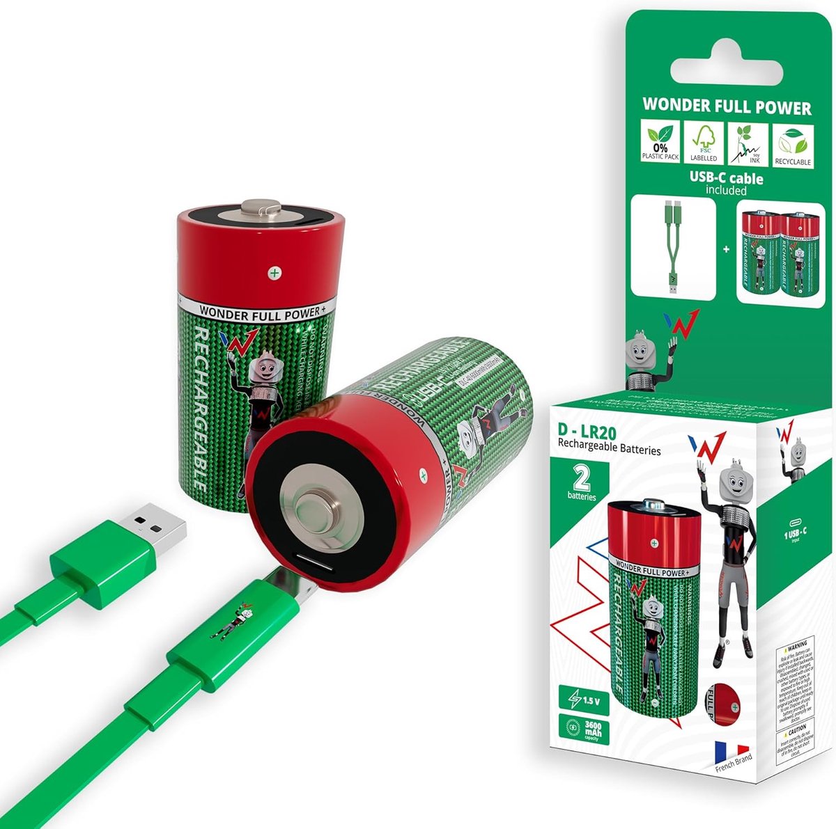 Oplaadbare Batterijen - Grote C Cel - Apparaten Voeden - USB-C Oplaadbaar - 15 Volt
