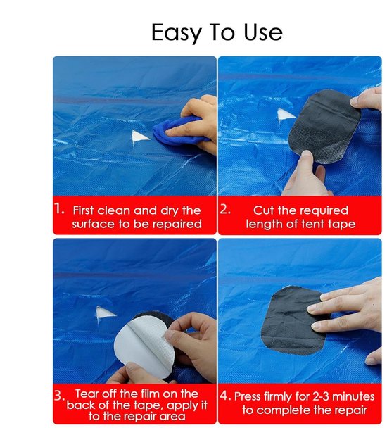 Tent Reparatie Tape - Waterdicht Herstelplakband - Buiten Repareren - UV- en Hittebestendig - 8 cm x 10m - Zwart van Merkloos — afbeelding 4