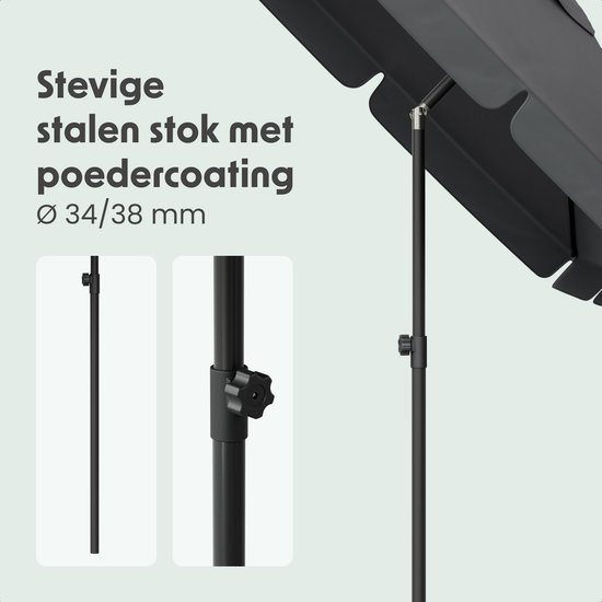 Stevige stalen staander met poedercoating, 34/38mm dik, van donkergrijze parasol.