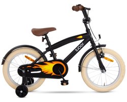 SJOEF Cruise Jongensfiets 16 inch - Kinderfiets 4 - 6 jaar - Beachcruiser - Fiets 16 inch - met Zijwieltjes - Mat Zwart