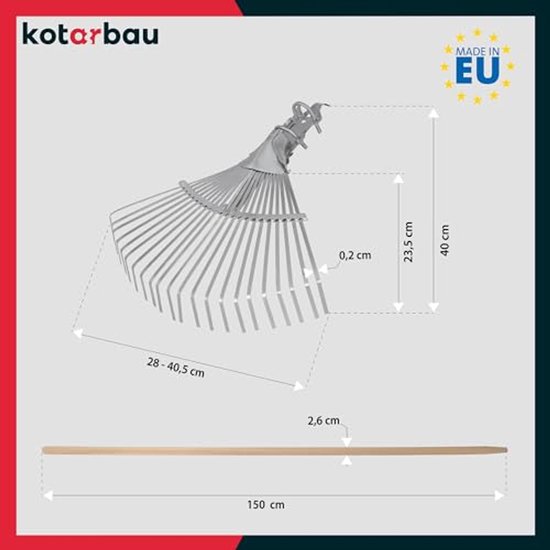 KOTARBAU® Bladhark, met Houten Steel, Staal, Zilver, Bladbezem, Verstelbare Bladhark, 28 cm-40,5 cm, Gazonhark, voor Bladeren Gras, Tuinwerk, Ergonomisch Robuust van Merkloos	 — afbeelding 3