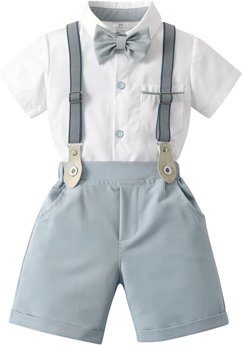Baby Jongens Kostuum Set Zomer Korte Mouwen Hemd Shorts en Vlinderdas