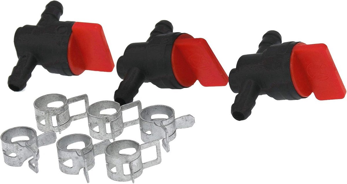 Set van 3 In-Line Brandstofafsluiter 1/4 Inch met Klemmen voor Diverse Motoren