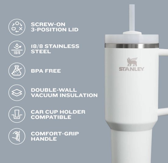STANLEY Quencher H2.0 Tumbler 20 oz - Frost - RVS Drinkbeker met Handvat & Rietje - 3-Stand Flowstate Deksel - Reisbeker - Cup Holder Compatibel - Geïsoleerd & BPA-Vrij — afbeelding 4