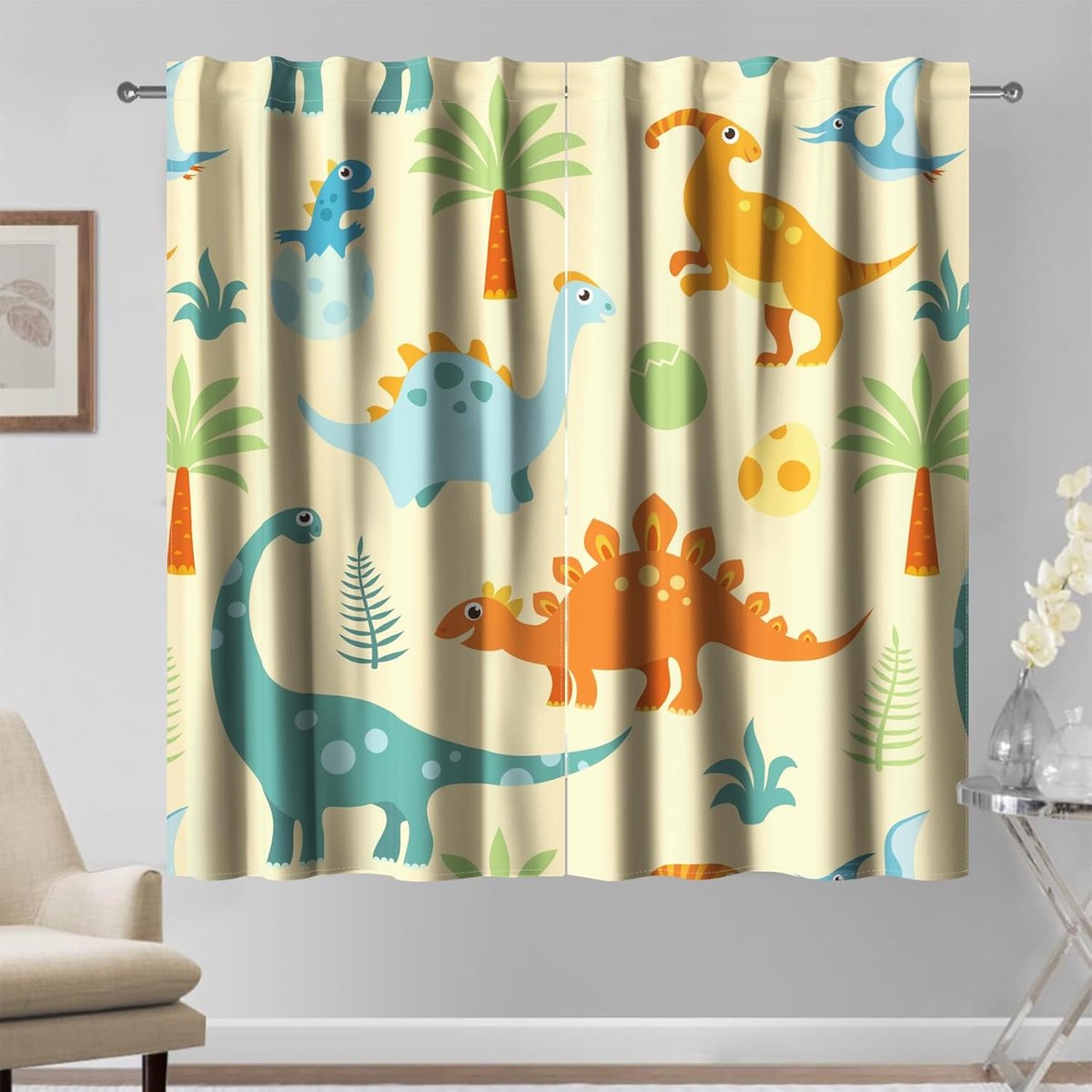 Verduisterende Kindergordijnen Dinosaurus (2 Stuks) - 107x160 cm - Jongens & Meisjes Slaapkamer
