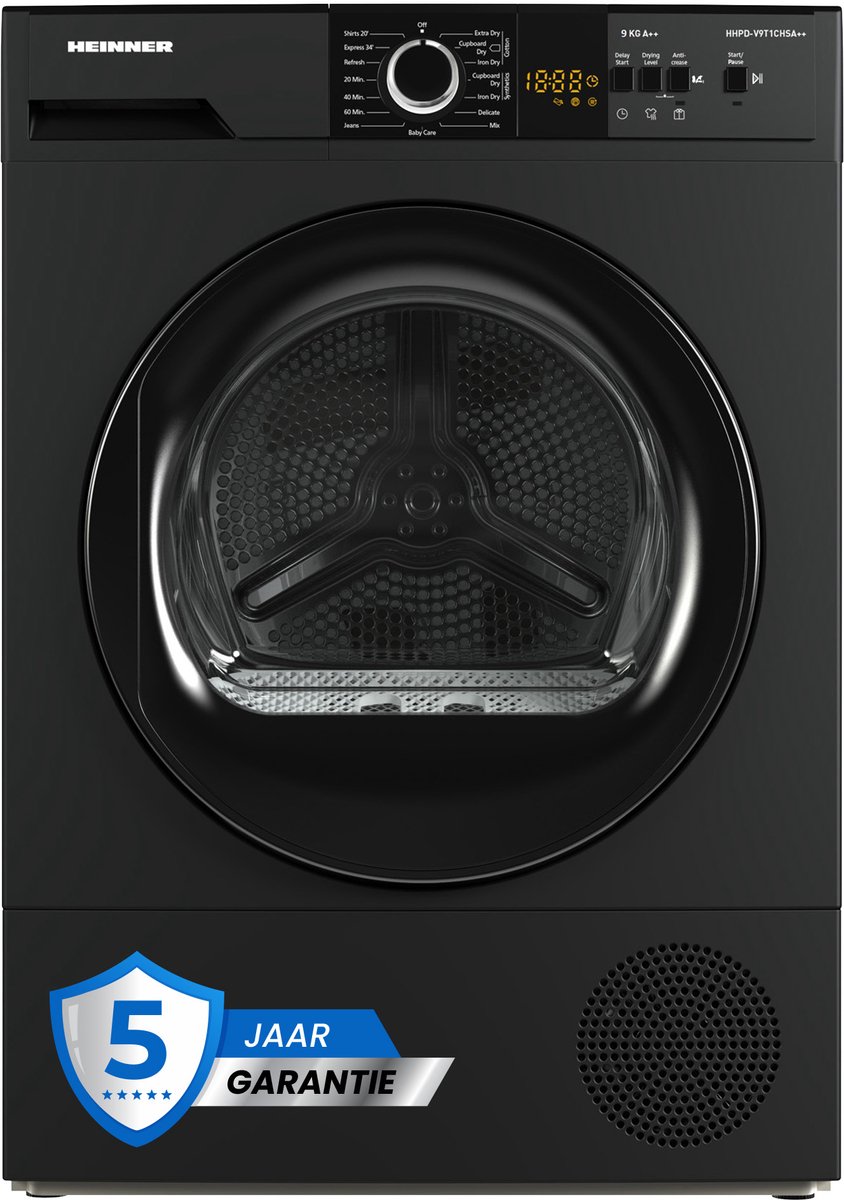 Heinner - Warmtepompdroger - 9 KG - 15 Programma’s - LED Display - Trommelverlichting - Zilver