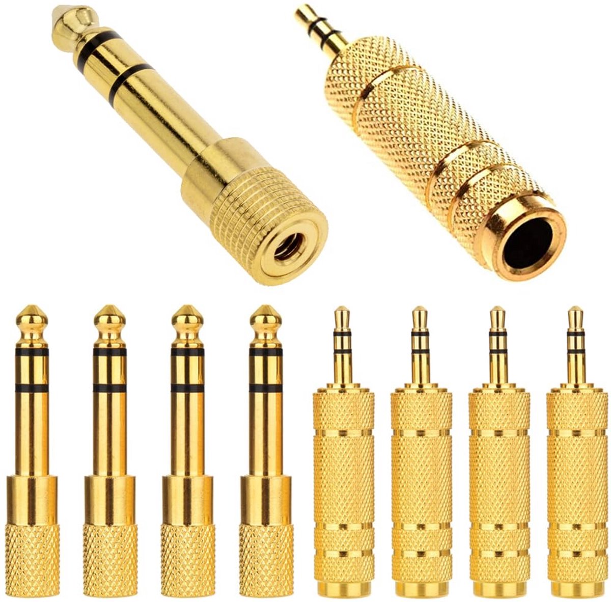 10x Set 3.5mm naar 6.35mm Adapter (1/8 naar 1/4 Inch) - Verguld - Audio Kabel Adapter