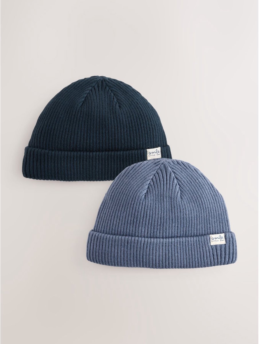 Next - Jongens - Set van 2 gebreide babymutsjes - Blauw