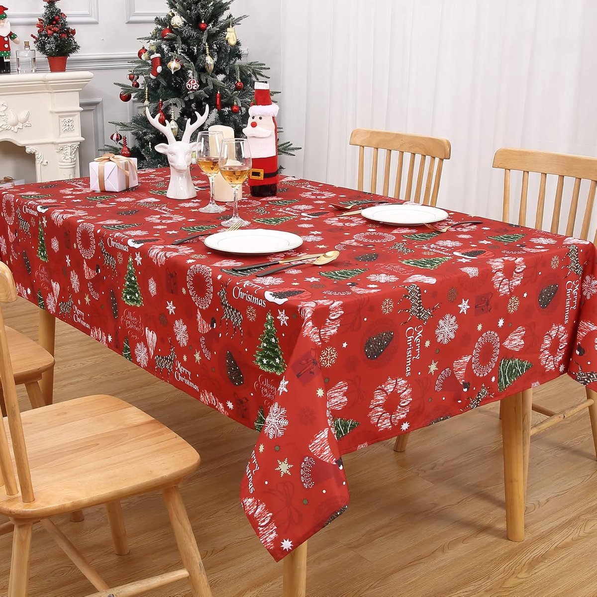 Extra Groot Waterbestendig Kerst Tafelkleed Rechthoekig met Rood Xmas Patroon