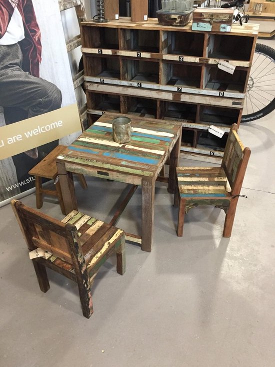 Kleurrijke Kinderstoel van Massief Gerecycled Hout - Shabby Chic Kindermeubel — afbeelding 3