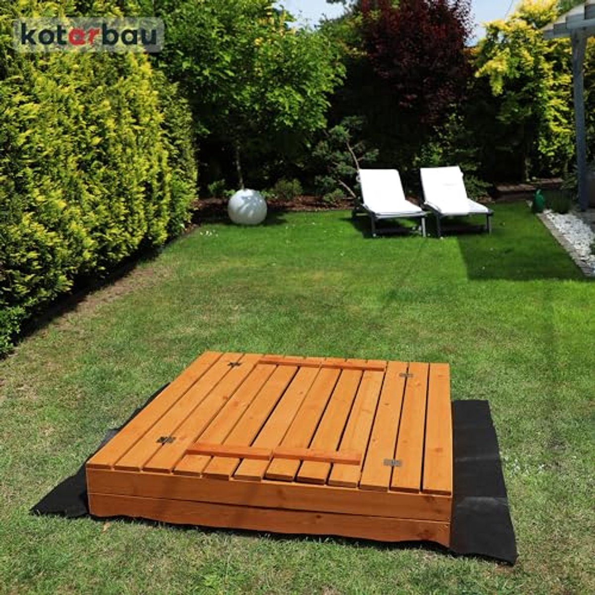 KOTARBAU® Houten Zandbak, 120 x 120 cm, Bruin, Zandbak met Deksel, en Bankjes, Met Grondzeil, Geïmpregneerd, Buitenspeelgoed — afbeelding 7