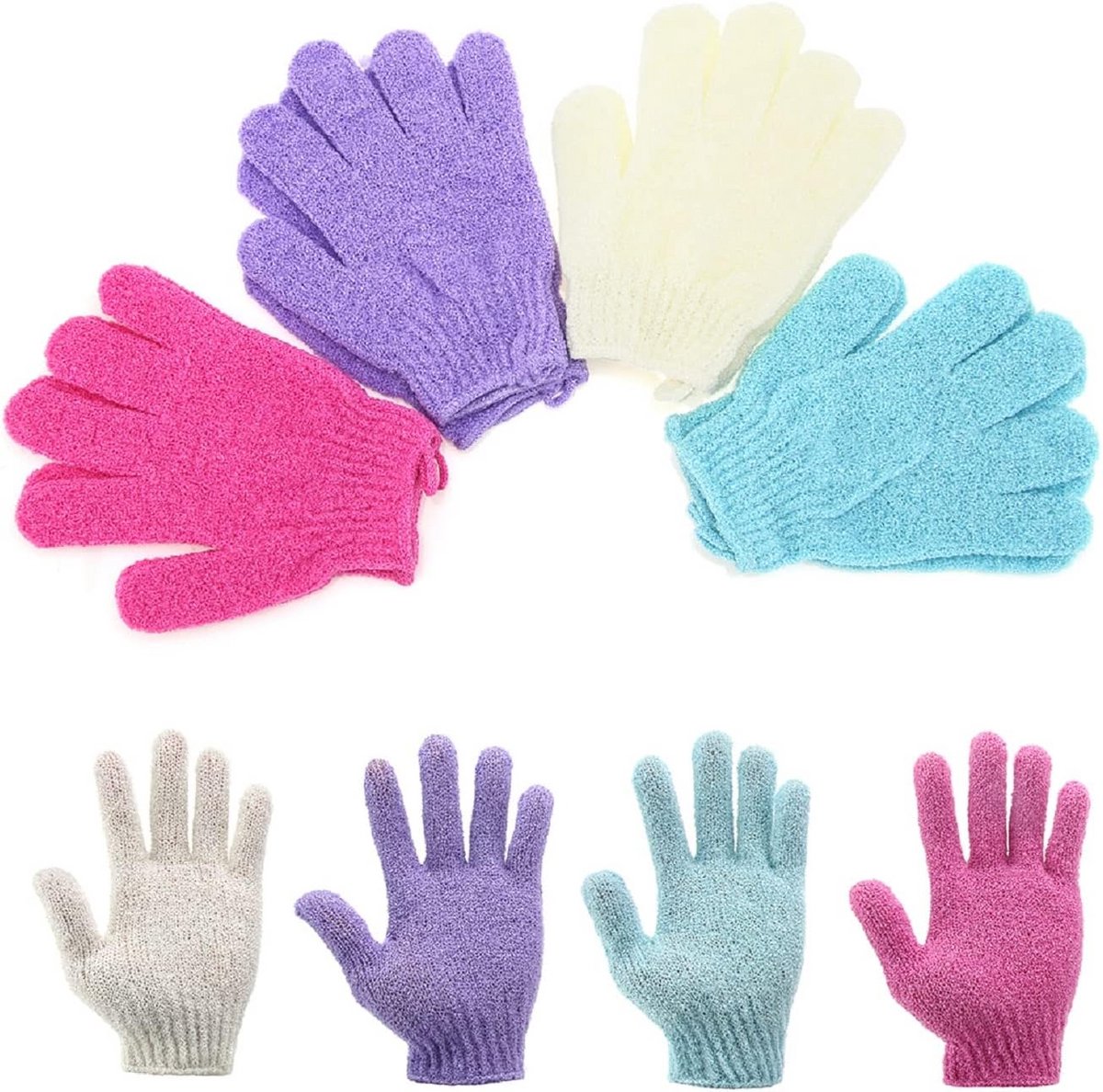 4 Paar Exfoliërende Douchehandschoenen - Dubbelzijdig Scrubben voor een Zachte Huid