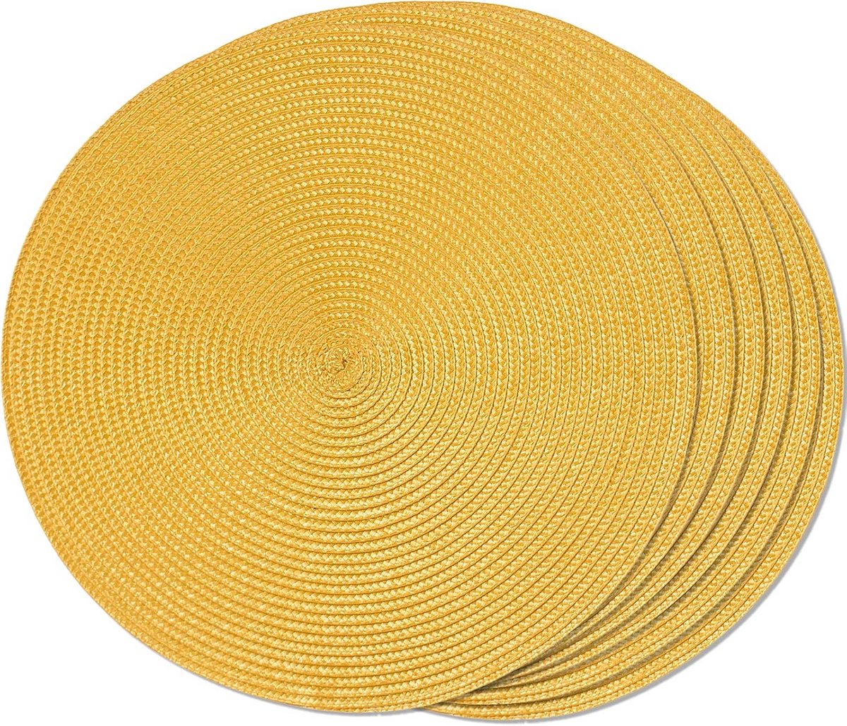 Set van 6 Ronde Geweven Tafelloper Placemats - Wasbaar & Antislip - 38cm - Zomer Decoratie