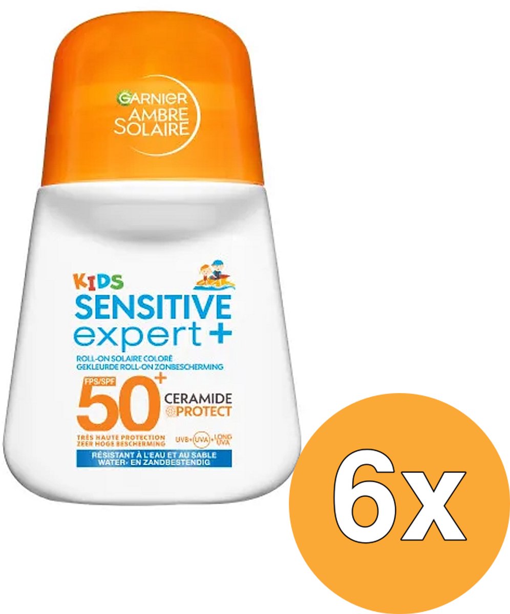 6x Garnier Ambre Solaire Sensitive Expert Kids Gekleurde Roller Spf50+ (6 x 50 ml)
