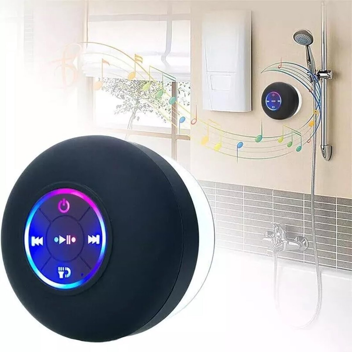 Draagbare Waterdichte Douche Speaker met Zuignap en LED Licht