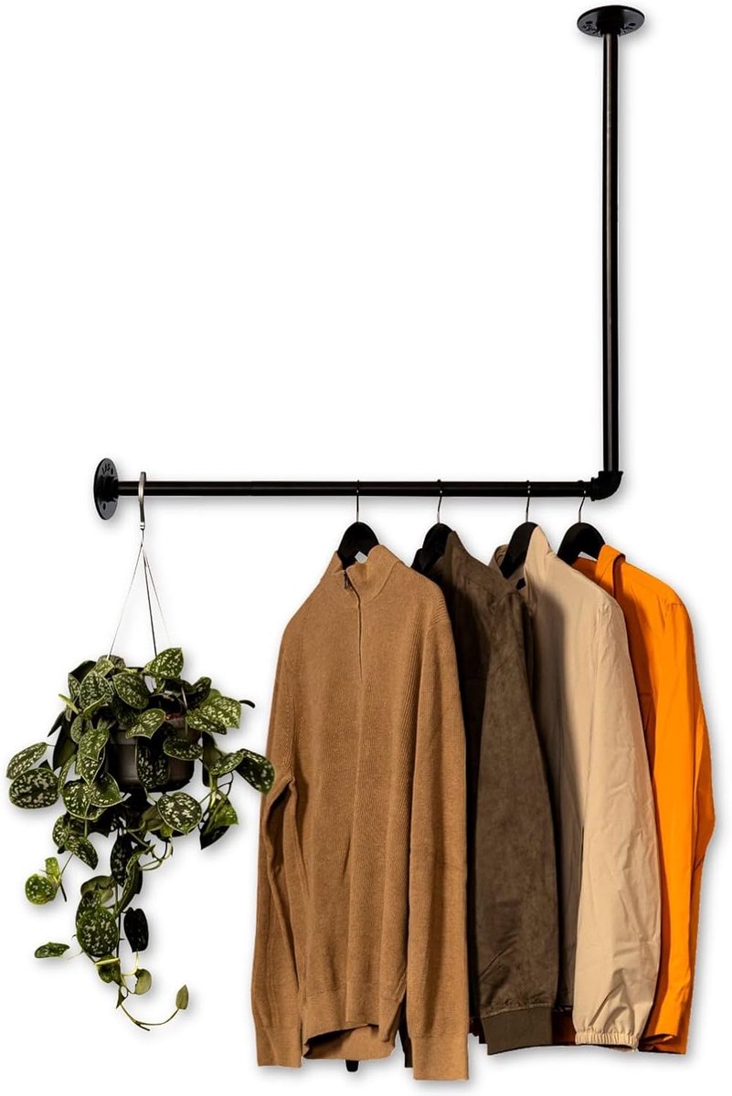 Industriële Kledingstang voor Hoekmontage - Plafond- en Muurbevestiging Garderobe