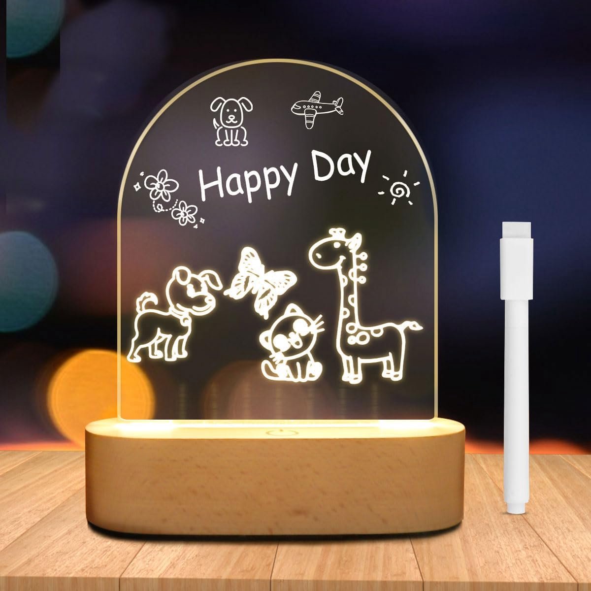 Personaliseerbaar LED Kinder Nachtlampje met Naam en Dieren - Ideaal Kraamcadeau, Doop of Verjaardag