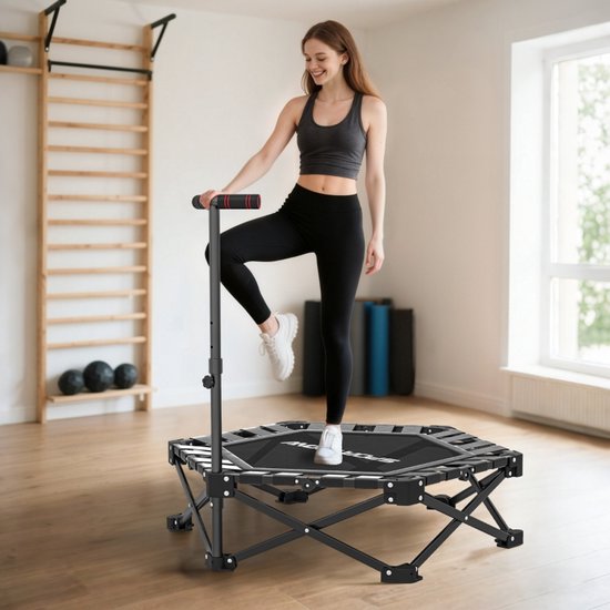 REDOM - Fitnesstrampoline - Opvouwbaar Met Verstelbare T-Greep - Voor Training Binnen - Staal En Kunststof - Zwart - 104 x 104 x 114 cm