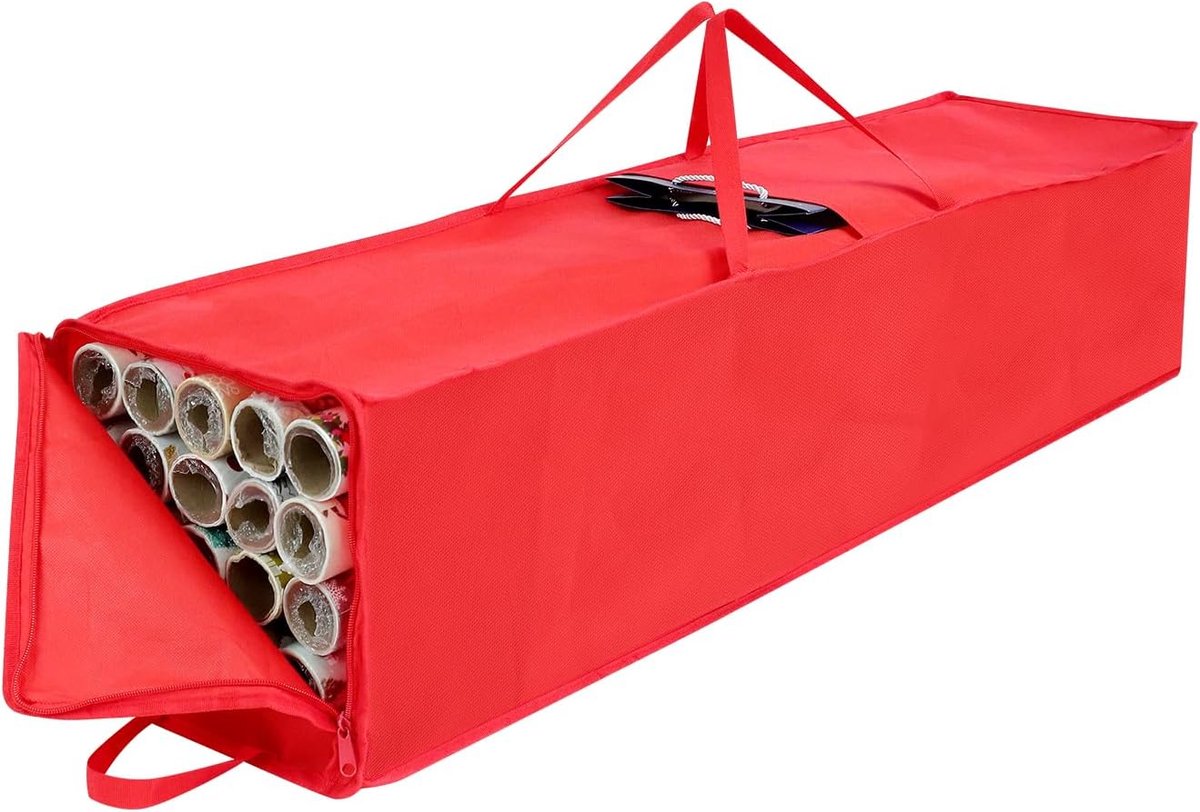Grote Opbergtas voor Inpakpapier - Organiser voor Cadeaupapier Rollen (Rood)
