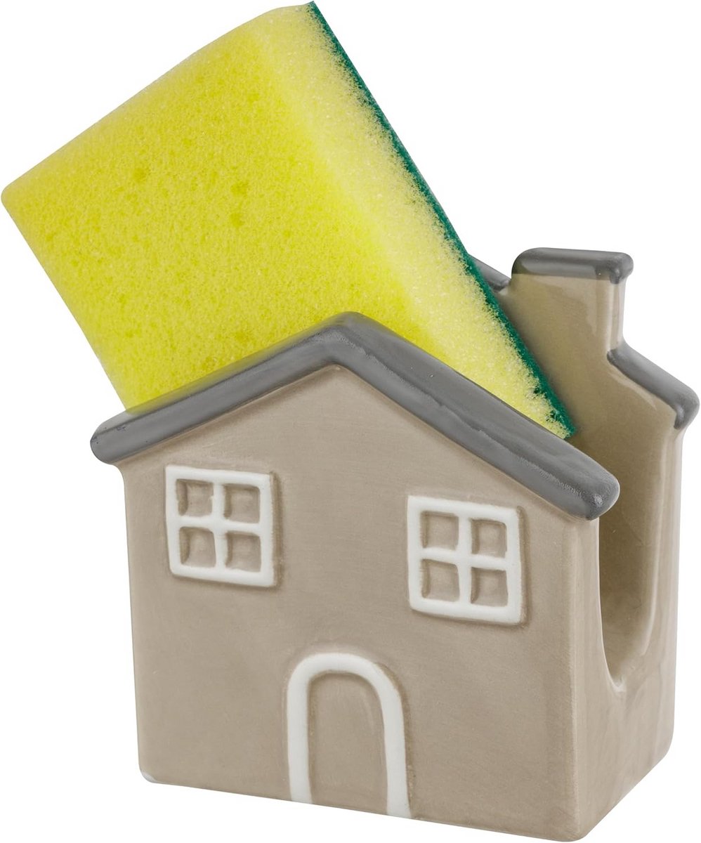 Keramische Afdruiprek voor Keukenspons - Taupe Kleur met Inbegrepen Spons