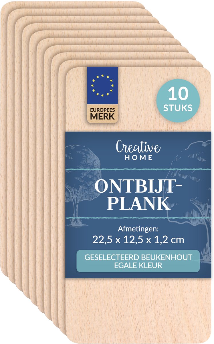 Creative Home 10 x Licht Houten Snijplank Geolied | 22,5x12,5x1,2 cm | Natuurlijk Beukenhout | Omkeerbaar | Ideaal voor Elk Huis en Keuken