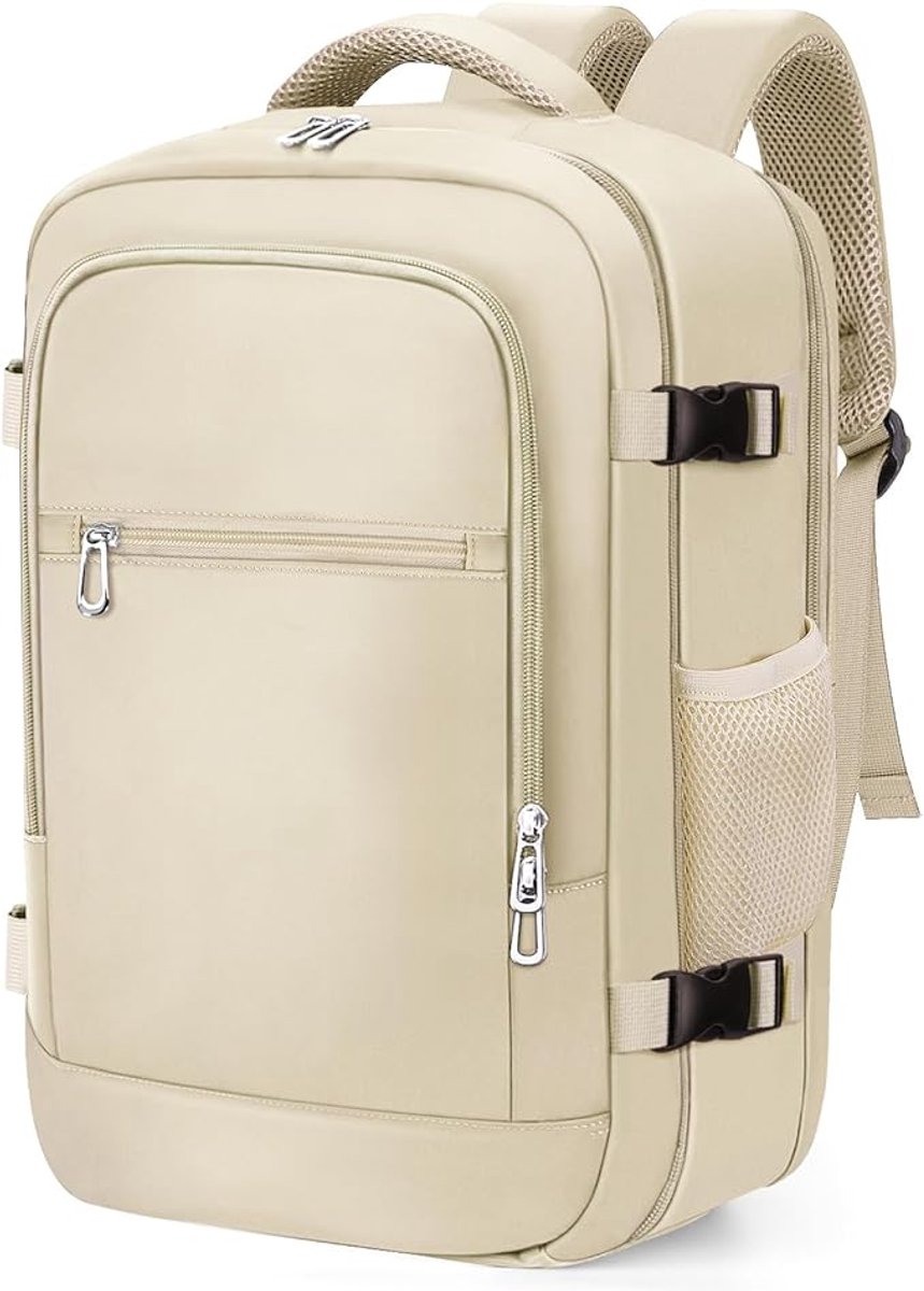 Twenty Two Reisrugzak voor dames | multi-compartiment |40x20x25 20Liter| Anti-diefstal zak | met USB-poort| handbagage | reistas met grote capaciteit/veel vakken | waterbestendig | met trolley sleeve | beige