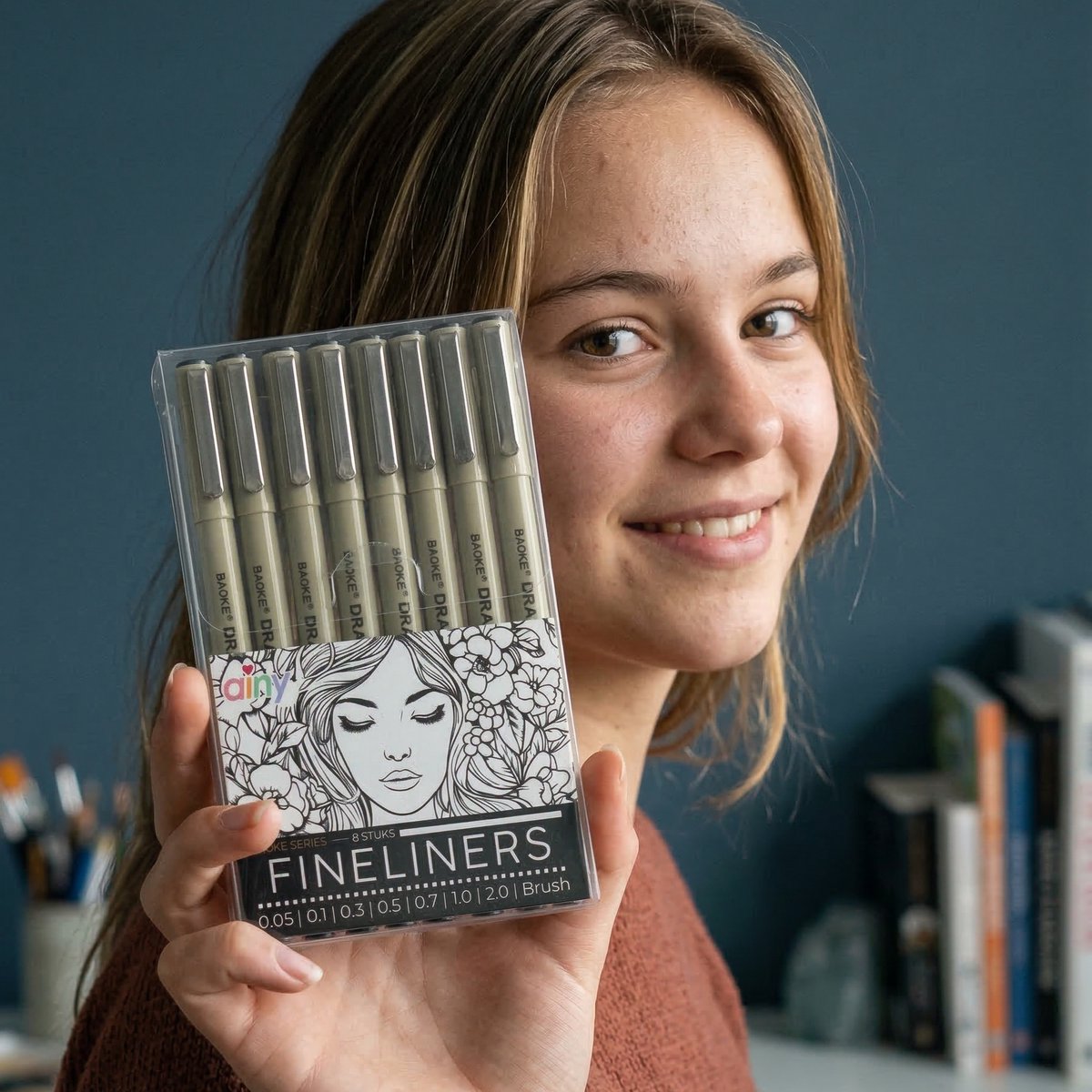 Ainy - Teken Fineliners Acht watervast - set van 8 zwart fineliner | fine liner kawaii manga / anime tekenen op schetsboek | bullet journal | handlettering | Pigment liner penselen | calligraphy pennen — afbeelding 13