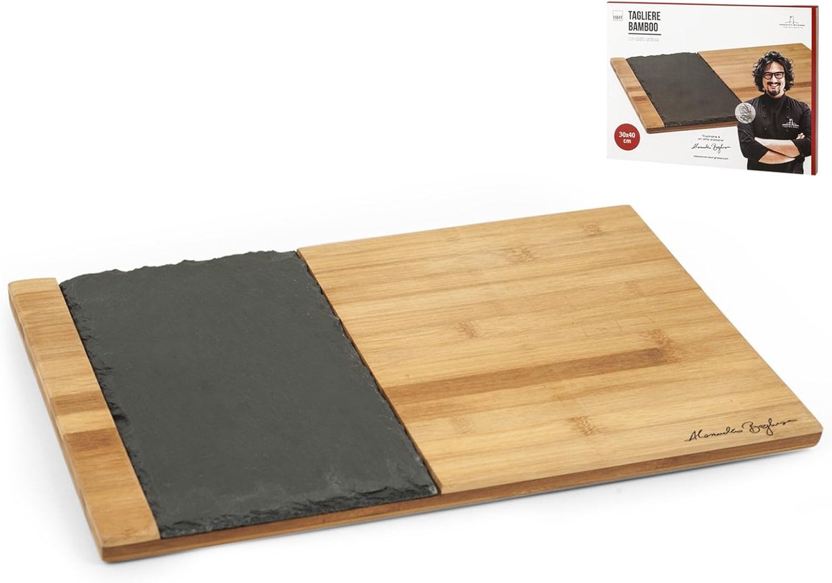 Luxe Houten Snijplank met Leisteen - Blok Snij- en Serveerplank 30x40 cm