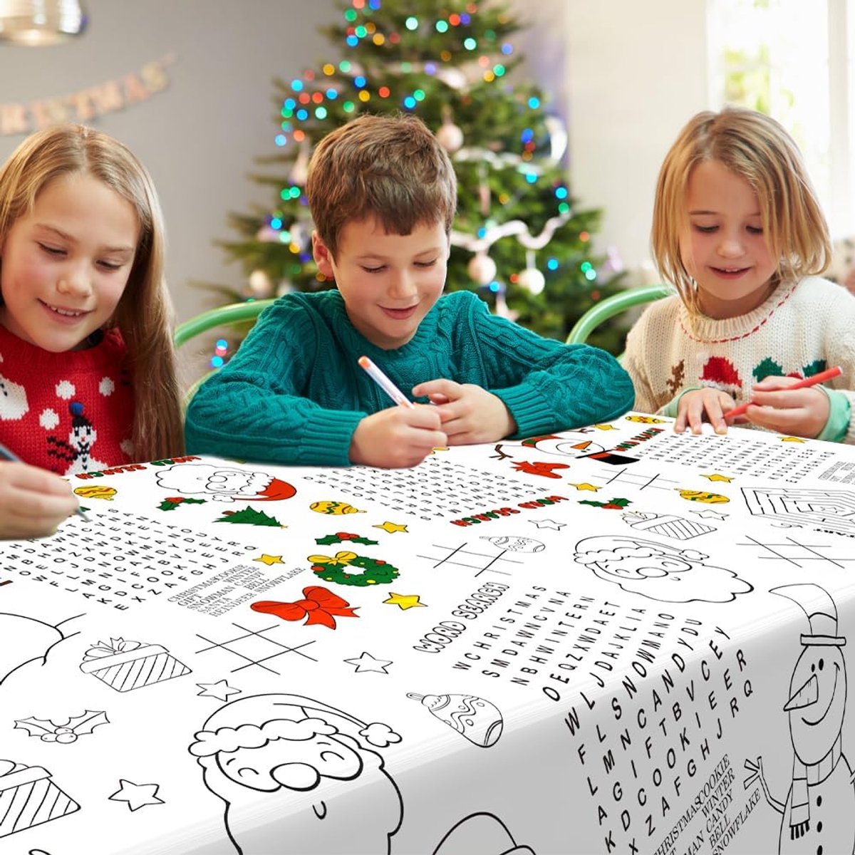 Groot Kerst Tafelkleed om In Te Kleuren 137x274 cm