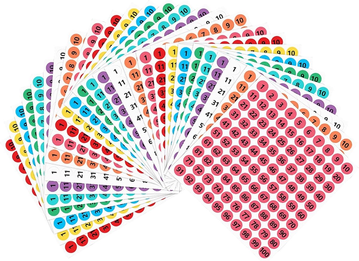 Set van 2700 Ronde Nummerstickers 1 t/m 100 Herbruikbaar Multifolie