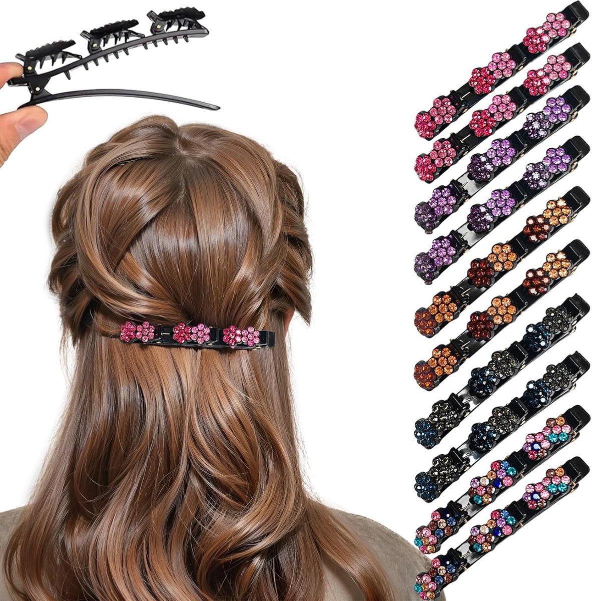 10x Dubbellaagse Haarspeld met Glinsterende Kristallen – Elegante Vlecht- en Stylingclips