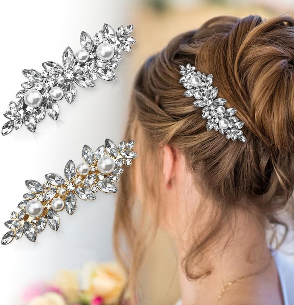 2x Luxe Strass & Parel Haarspeldjes - Bruiloft & Feest Haaraccessoires voor Dames