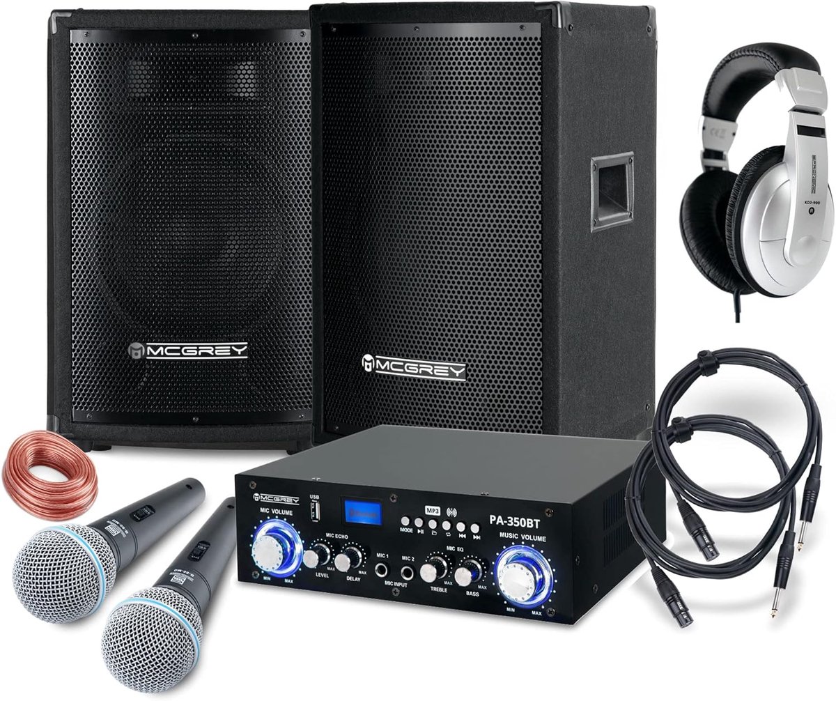 Compleet DJ Karaoke Geluidspakket met Bluetooth Versterker en Microfoons